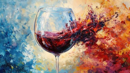 Poster - A vibrant splash of deep red Cabernet Sauvignon fills a wine glass, symbolizing elegance, richness, and the delightful nature of fine wine.