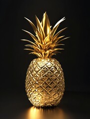 Aufkleber - Luxurious golden pineapple with intricate designs shining against a dark background. Generative AI