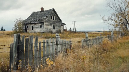 Aufkleber - A weathered barbed wire fence in an abandoned Alberta prairie farm, capturing the rustic, forgotten history and the fading landscape.