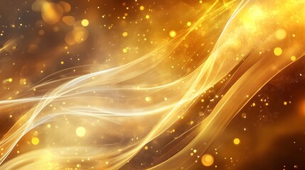 Poster - Golden abstract waves, flowing light patterns with warm energy, ideal for backgrounds or digital art projects.