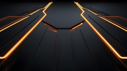 Poster - Abstract glowing lines, dynamic modern design with orange and black contrast creating a futuristic atmosphere, perfect for tech themes.