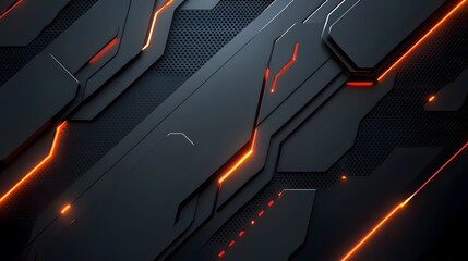 Poster - Abstract geometric design, dark tones with glowing orange accents, ideal for tech-focused projects or digital backgrounds.