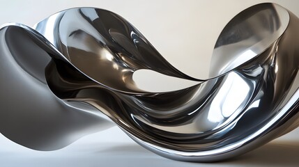 Poster - Modern metallic sculpture, sleek twisted design, reflective surfaces, dynamic art piece for contemporary spaces.