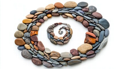 Poster - Spiral pebble arrangement minimalistic art installation on white background