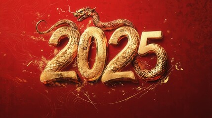 Wall Mural - A stunning Chinese New Year 2025 celebration template with golden numbers 