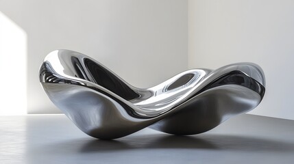 Poster - Sleek abstract sculpture, smooth metallic design with flowing curves, contemporary art piece ideal for modern spaces.