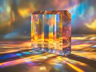 Fototapete - When light passes through a clear prism, crystal refractions produce vivid beams that dance and play, creating stunning, colorful patterns on nearby surfaces