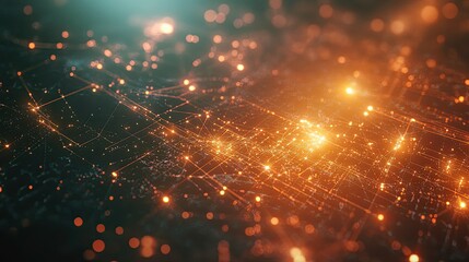 Poster - Smart city visualization with glowing nodes and digital connections, clean background for text