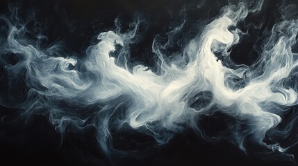 Poster - Ethereal white smoke patterns flowing gracefully in a dark background create an otherworldly atmosphere and evoke a sense of mystery and calmness