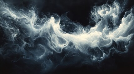 Poster - Ethereal white smoke patterns gracefully swirl against a dark background, creating an enchanting and mystical effect, perfect for artistic and creative purposes