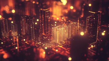 Poster - Smart city visualization with glowing nodes and digital connections, clean background for text