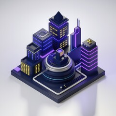 Aufkleber - A futuristic city model with neon lights, showcasing innovative architecture and technological advancements.