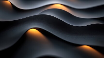 Poster - Softly illuminated matte black surface with waves creating a dynamic visual texture and the play of light enhancing depth and form at a low angle