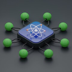 Fototapete - Atomic structure connected to eight nodes, symbolizing network or data connections.