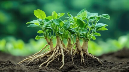 Aufkleber - Ashwagandha plants flourish with lush green leaves and strong roots in their natural habitat, representing resilience and natural herbal growth in the wild.