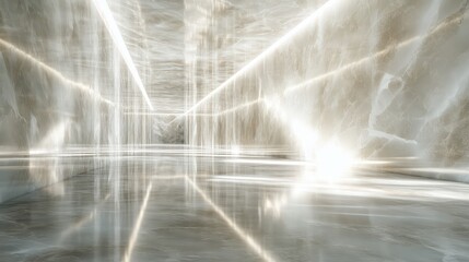 Poster - The sleek and polished texture of quartz contributes to an ethereal atmosphere, enhanced by neutral gray tones that fill the spacious, reflective surroundings