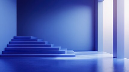 Poster - A striking gradient of deep indigo smoothly shifts into a gentle lilac hue, set against an abstract backdrop that includes steps and a window