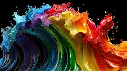 Poster - Vibrant rainbow swirls forming an abstract wave, symbolizing pride and unity, with ample space for text