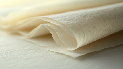 Poster - Smooth off-white paper texture lit softly, showcasing elegant folds and delicate layers ideal for creative projects or artistic endeavors in a serene setting