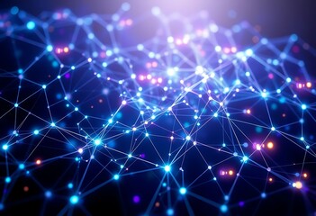 Poster - Glowing Network Nodes Complex Digital Connections Abstract Art