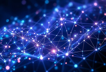 Poster - Abstract Network Nodes Glowing Blue Pink Lines Connections