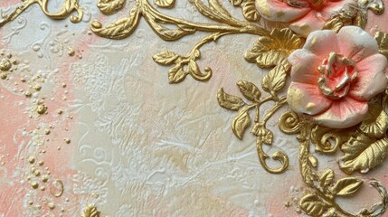 Poster - Close-up of an embossed French Valentine card with gold accents and space for a handwritten note