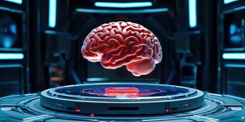 Poster - Red brain is floating in a blue room