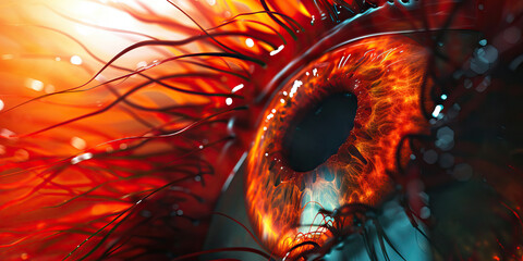 Poster - Digital Rendering of a Fiery Orange Eye with Radiating Filaments