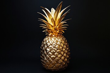 Aufkleber - Luxurious golden pineapple displayed on a dark background showcasing its glossy texture and unique design. Generative AI