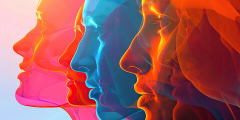 Poster - Abstract Profile Portraits in Pink, Orange, and Blue