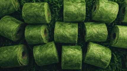 Aufkleber - Fresh turf grass rolls neatly arranged, ready for lawn installation, creating an image of new green lawns and landscaping projects.
