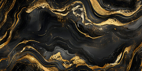 Poster - Black and Gold Abstract Swirl: A mesmerizing abstract background featuring swirling black and gold paint, creating an elegant and luxurious effect.