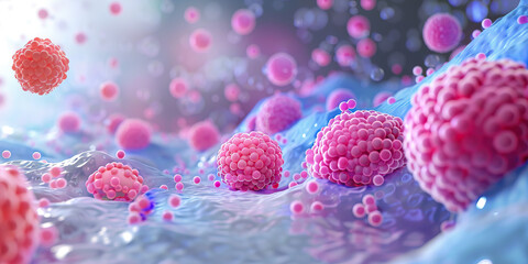 Poster - Three-Dimensional Rendering of Pink Cell Clusters on Undulating Surface