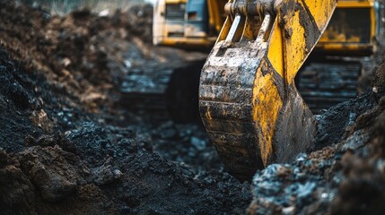 Poster - Heavy machinery like excavators digging through coal deposits, capturing the intensity and scale of the coal mining industry for energy production.