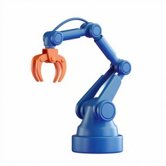 Poster - A blue robotic arm with an orange claw, representing automation and industrial technology.