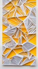 Poster - Layered triangular paper shapes with striking white lines form a captivating design against a bright yellow backdrop, showcasing creativity and artistry in stunning detail
