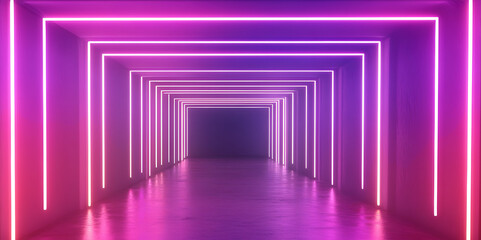 Poster - neon corridor: a vibrant and futuristic corridor is illuminated by glowing pink and purple neon ligh