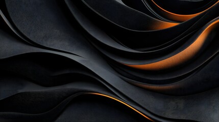 Poster - Abstract Waves of Black and Orange with Textured Undulating Forms Creating a Dramatic Visual in a Modern Artistic Design Concept