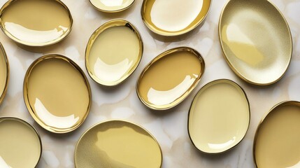 Poster - Various bold ovals in butter yellow and metallic shades create a stunning display on a textured background, showcasing artistic flair and contemporary design