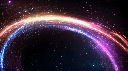 Poster - Vibrant Cosmic Swirl with Stars and Colorful Light Trails in a Deep Space Background for Creative Design and Digital Art Projects