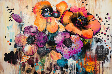 Poster - Vibrant abstract floral painting with colorful textured flowers