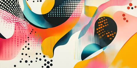 Poster - abstract vibrant shapes: a dynamic composition of fluid, overlapping shapes in vibrant hues of teal,