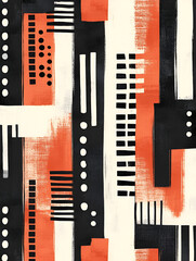 Poster - Abstract Art:  A dynamic and modern abstract design, with bold black and white lines, circles, and a splash of bright coral red. The abstract pattern creates a captivating and vibrant visual.  