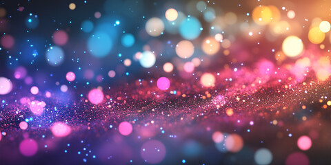 Poster - Cosmic Sparkle: Abstract festive background of vibrant bokeh lights and shimmering glitter, a mesmerizing and magical fusion of color and light. 
