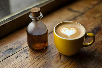 Wall Mural - Heart-shaped latte art on a frothy coffee, adding a sweet and romantic touch to any Valentine's Day morning.