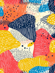 Poster - abstract joyful pattern:vibrant, hand-drawn abstract pattern featuring a playful mix of colors, shap