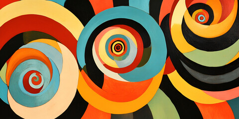 Poster - whirlwind of colors: a vibrant abstract painting of swirling, overlapping circles in a palette of bo