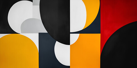 Poster - Abstract Geometric Composition: A captivating interplay of bold circles and squares in vibrant red, black, grey, and yellow creates a dynamic and modern abstract artwork.