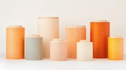 Poster - A Beautiful Arrangement of Cylindrical Vessels in Various Shades of Orange, Beige, and Gray for Decorative and Artistic Purposes in Modern Interior Design