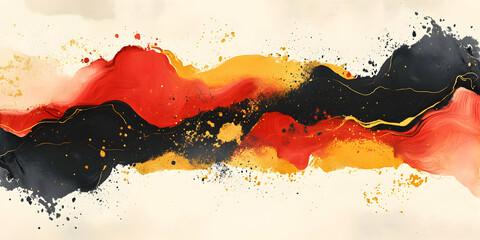 Wall Mural - Abstract Ink Art: A mesmerizing abstract artwork featuring bold strokes of black, red, and gold ink flowing freely across a canvas.